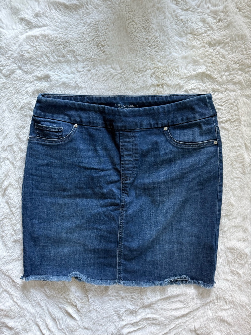 Chico's Denim Pull-On Skort with Frayed Hem